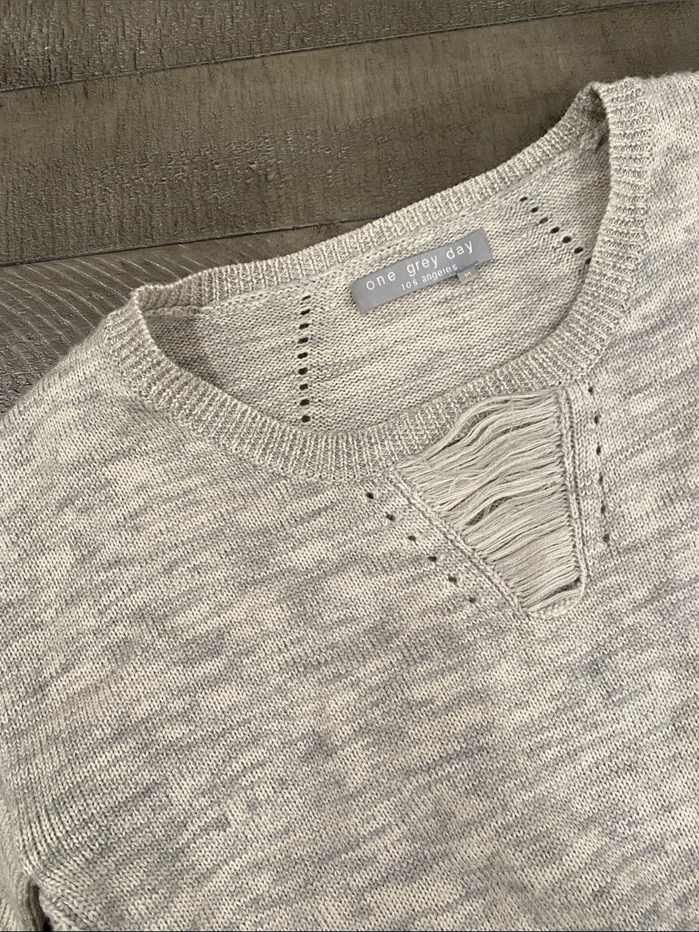 Women's Fringe Hem Crewneck Sweater - Light Heather Gray - Picture 2 of 8